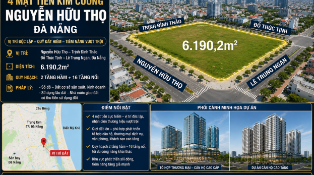 Bán đất 4 mặt tiền Nguyễn Hữu Thọ Đà Nẵng 6.190m² – được quy hoạch 2 hầm 16 tầng