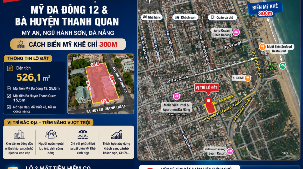 Bán đất biển Mỹ khê Đà Nẵng -  Lô hai mặt tiền đường Bà Huyện Thanh Quan, cách biển 300 m, hàng hiếm
