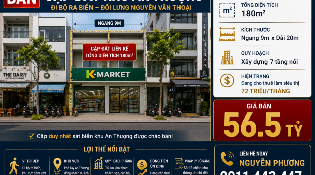 Chính chủ bán cặp đất  An Thượng 26, đối lưng Nguyễn Văn Thoại, khu phố Tây An Thượng