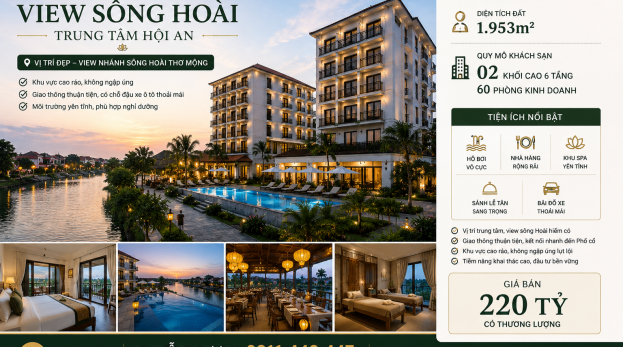 Chính chủ cần bán nhanh khách sạn 60 phòng view sông Hoài phố cổ Hội An